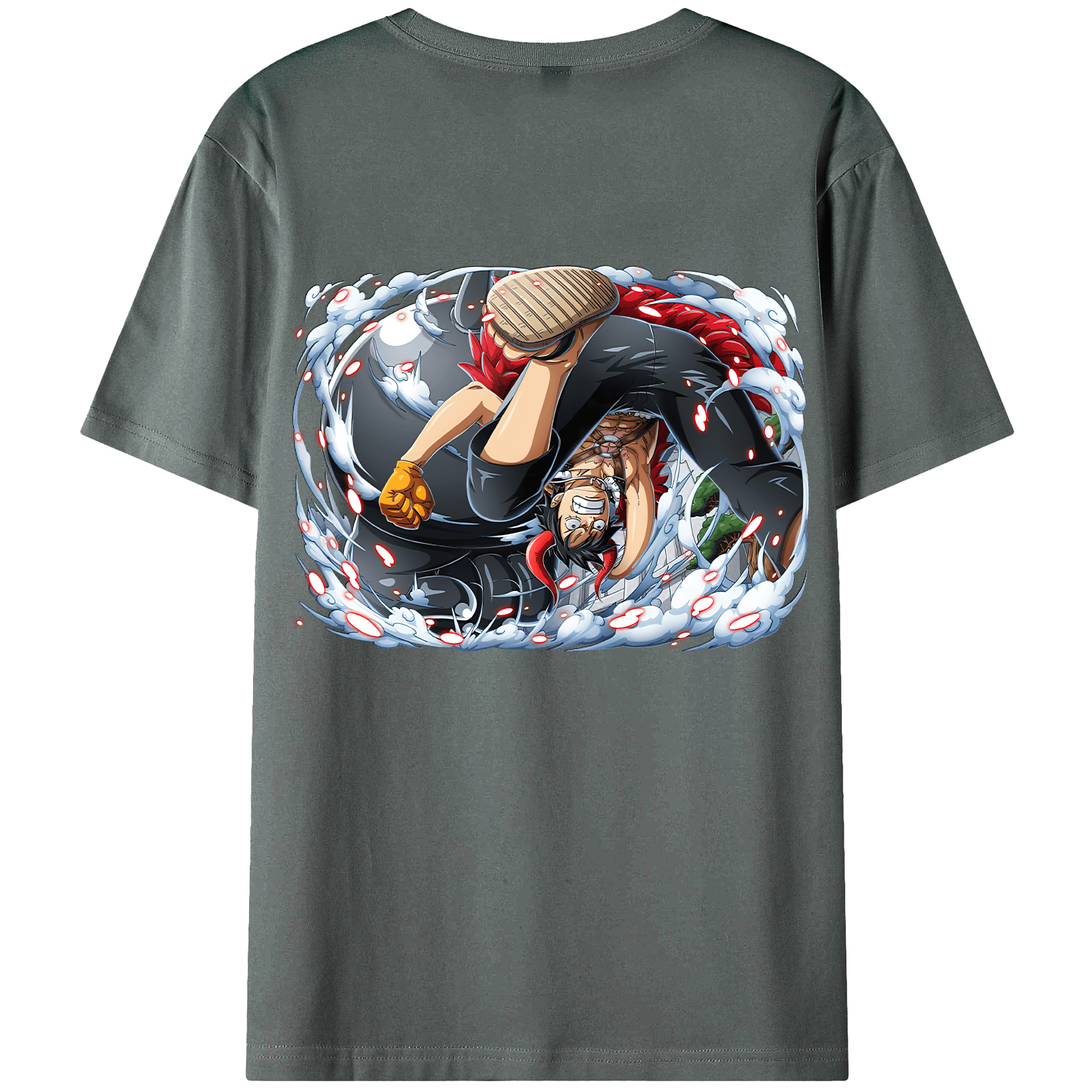 ワンピース モンキー・D・ルフィ ONE PIECE Monkey D. Luffy 綿100％ メンズ半袖Tシャツ（バックプリント） 通気性